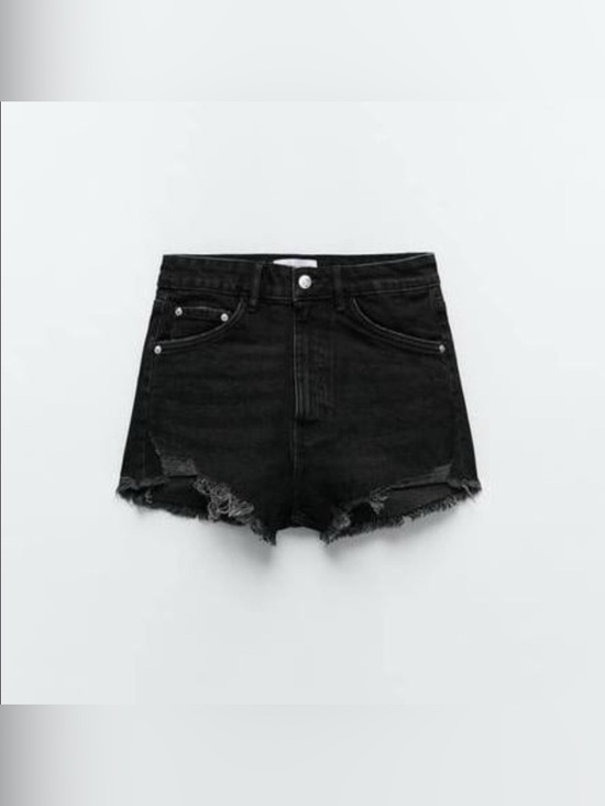 Zara Pants - Zara High Rise Black Wash Raw Hem Distressed Denim Jean Shorts